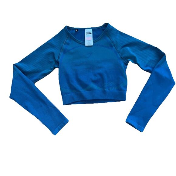 Gymshark Flex Long Sleeve Crop Top Y2K Blue X-Small A001415 - Picture 2 of 4